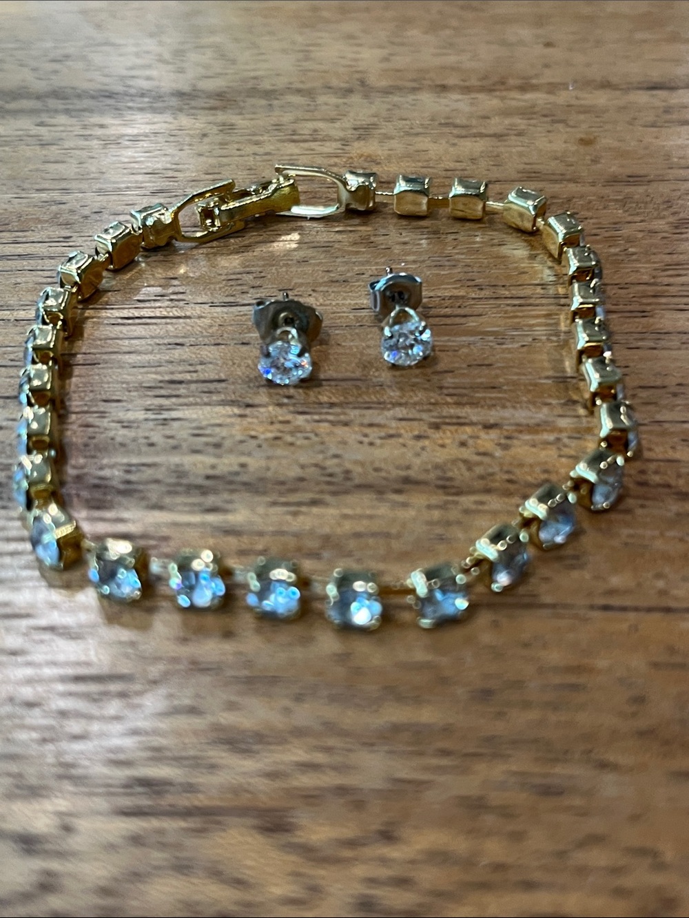 Vintage Gold-Tone Cubic Zirconia Tennis Bracelet & Avon Stud Earrings Set